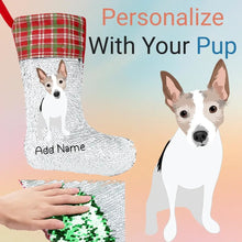 Load image into Gallery viewer, Personalized Rat Terrier Shiny Sequin Christmas Stocking-Christmas Ornament-Christmas, Home Decor, Personalized, Rat Terrier-Sequinned Christmas Stocking-Sequinned Silver White-One Size-1