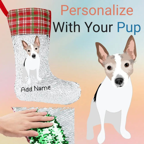 Personalized Rat Terrier Shiny Sequin Christmas Stocking-Christmas Ornament-Christmas, Home Decor, Personalized, Rat Terrier-Sequinned Christmas Stocking-Sequinned Silver White-One Size-1