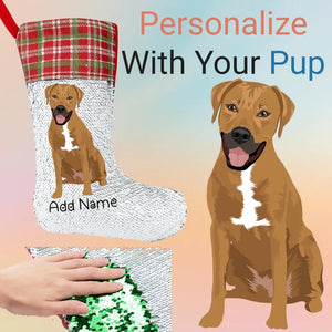 Personalized Rhodesian Ridgeback Shiny Sequin Christmas Stocking-Christmas Ornament-Christmas, Home Decor, Personalized, Rhodesian Ridgeback-Sequinned Christmas Stocking-Sequinned Silver White-One Size-1