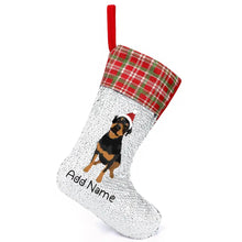 Load image into Gallery viewer, Personalized Rottweiler Shiny Sequin Christmas Stocking-Christmas Ornament-Christmas, Home Decor, Personalized, Rottweiler-Sequinned Christmas Stocking-Sequinned Silver White-One Size-2