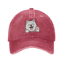 Load image into Gallery viewer, Personalized Samoyed Baseball Cap - Waving Samoyed Design - Match Your Dog's Coat Color-Hats &amp; Caps-Accessories,Baseball Caps,Dog Dad Gifts,Dog Mom Gifts,Samoyed-Red-One Size-1