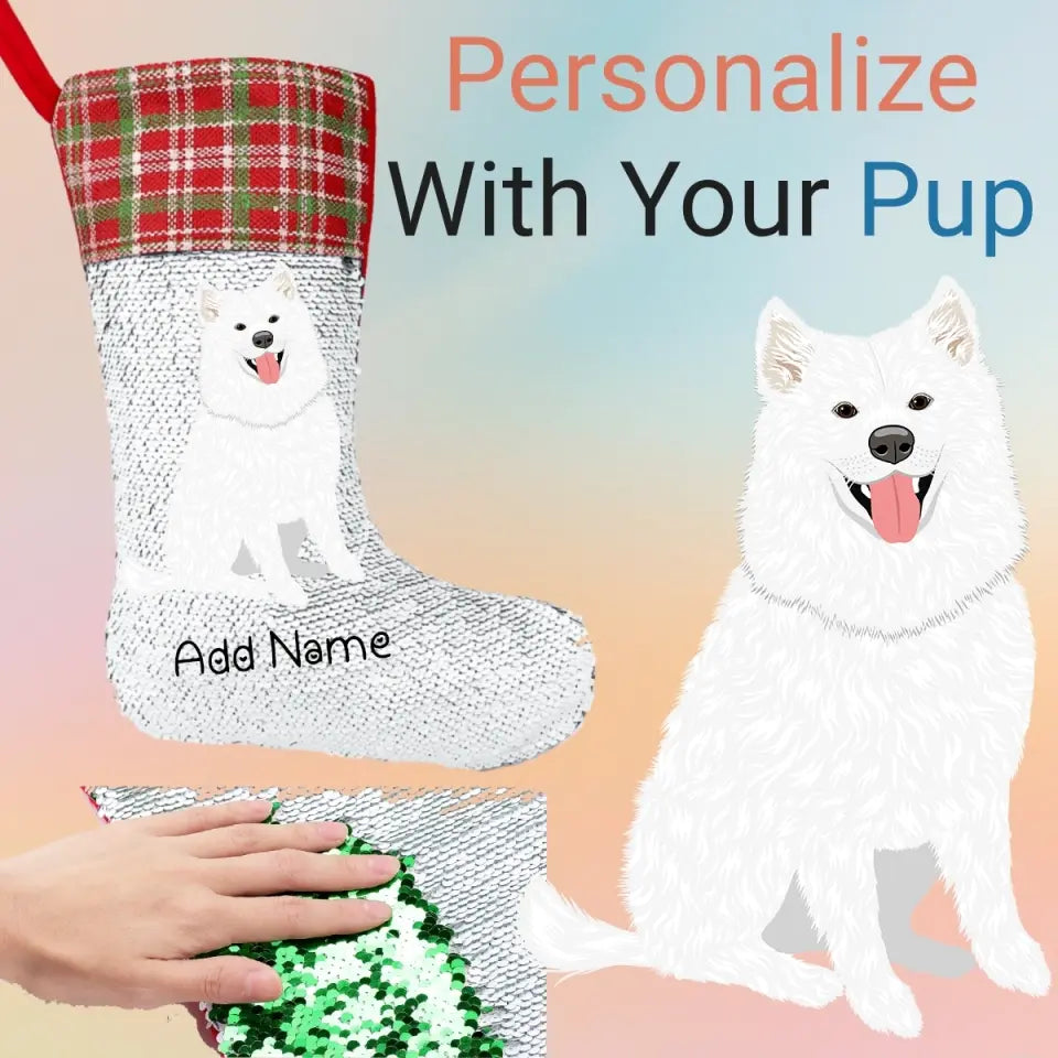 Personalized Samoyed Shiny Sequin Christmas Stocking 1080x