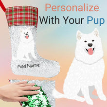 Load image into Gallery viewer, Personalized Samoyed Shiny Sequin Christmas Stocking-Christmas Ornament-Christmas, Home Decor, Personalized, Samoyed-Sequinned Christmas Stocking-Sequinned Silver White-One Size-1
