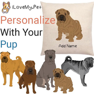 Personalized Shar Pei Linen Pillowcase-Home Decor-Dog Dad Gifts, Dog Mom Gifts, Home Decor, Personalized, Pillows, Shar Pei-Linen Pillow Case-Cotton-Linen-12"x12"-1