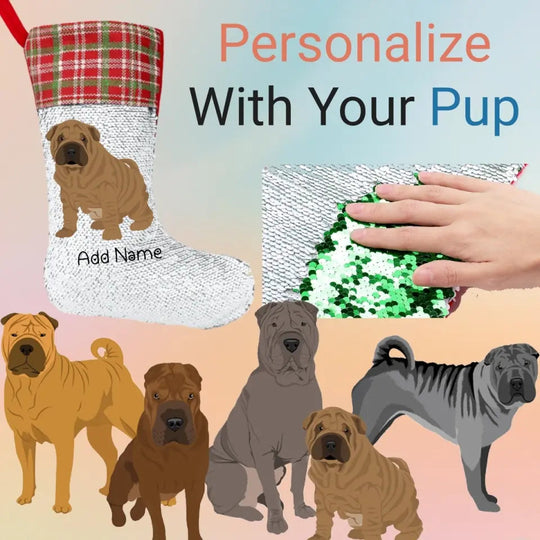 Personalized Shar Pei Shiny Sequin Christmas Stocking 540x