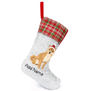 Personalized Shiba Inu Shiny Sequin Christmas Stocking-Christmas Ornament-Christmas, Home Decor, Personalized, Shiba Inu-Sequinned Christmas Stocking-Sequinned Silver White-One Size-2