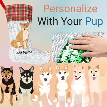 Personalized Shiba Inu Shiny Sequin Christmas Stocking 360x