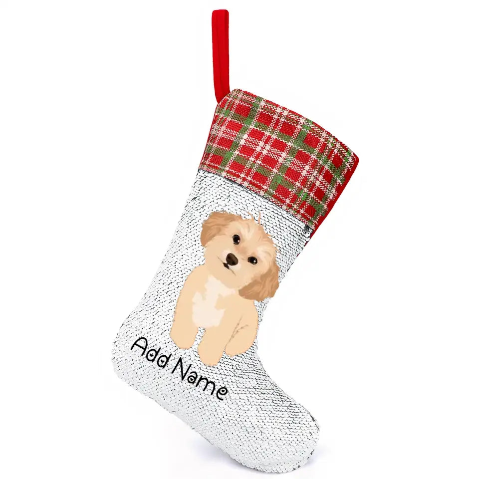 Personalized Shih Tzu Shiny Sequin Christmas Stocking-Christmas Ornament-Christmas, Home Decor, Personalized, Shih Tzu-Sequinned Christmas Stocking-Sequinned Silver White-One Size-2