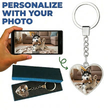 Load image into Gallery viewer, Personalized Siberian Husky Keychain – Heart Shaped – Double-Sided Glass-Key Chain-Accessories,Keychain,Upload Photo-1