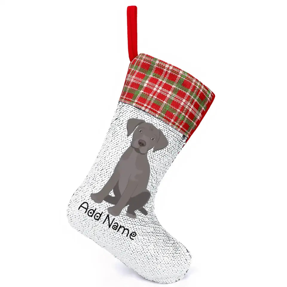 Personalized Silver Labrador Shiny Sequin Christmas Stocking-Christmas Ornament-Christmas, Home Decor, Labrador, Personalized-Sequinned Christmas Stocking-Sequinned Silver White-One Size-2