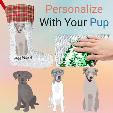 Personalized Silver Labrador Shiny Sequin Christmas Stocking 360x