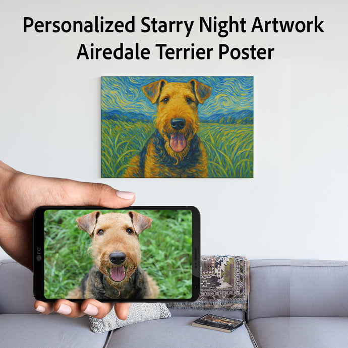 Personalized Starry Night Artwork Airedale Terrier Pre-framed Canvas Poster-Home Decor-Airedale Terrier,Dog Art,Dog Dad Gifts,Dog Memorial Gifts,Dog Mom Gifts,Home Decor,Personalize Artwork-1