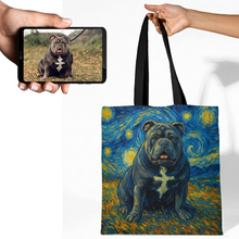 Load image into Gallery viewer, Personalized Starry Night Artwork American Bully Canvas Tote Bags-Accessories-Accessories,American Bully,Bags,Dog Mom Gifts,Personalize Artwork-1