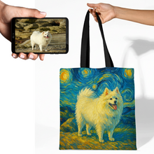 Load image into Gallery viewer, Personalized Starry Night Artwork American Eskimo Dog Canvas Tote Bags-Accessories-Accessories,American Eskimo Dog,Bags,Dog Mom Gifts,Personalize Artwork-1