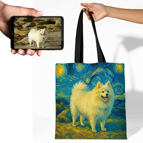 Personalized Starry Night Artwork American Eskimo Dog Canvas Tote Bags-Accessories-Accessories,American Eskimo Dog,Bags,Dog Mom Gifts,Personalize Artwork-1