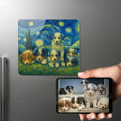 Personalized Starry Night Artwork — Australian Shepherd Fridge Magnet-Home Decor-Australian Shepherd,Dog Dad Gifts,Dog Memorial Gifts,Dog Mom Gifts,Home Decor,Personalize Artwork-1