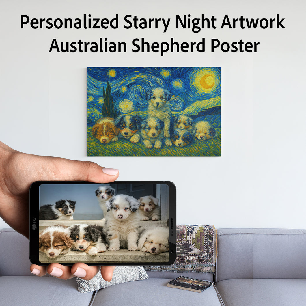 Personalized Starry Night Artwork Australian Shepherd Pre-framed Canvas Poster-Home Decor-Australian Shepherd,Dog Art,Dog Dad Gifts,Dog Memorial Gifts,Dog Mom Gifts,Home Decor,Personalize Artwork-Square - 8