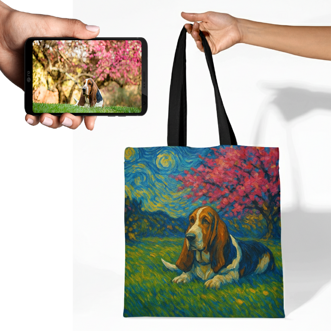 Personalized Starry Night Artwork Basset Hound Canvas Tote Bags-Accessories-Accessories,Bags,Basset Hound,Dog Mom Gifts,Personalize Artwork-1
