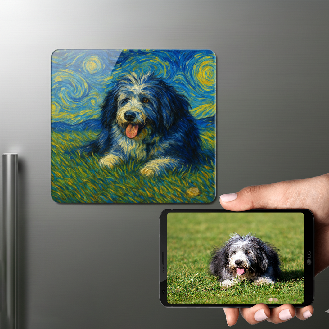 Personalized Starry Night Artwork — Bearded Collie Fridge Magnet-Home Decor-Bearded Collie,Dog Dad Gifts,Dog Memorial Gifts,Dog Mom Gifts,Home Decor,Personalize Artwork-1