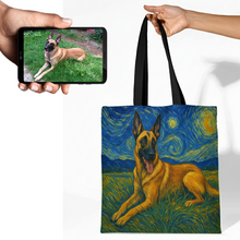 Load image into Gallery viewer, Personalized Starry Night Artwork Belgian Malinois Canvas Tote Bags-Accessories-Accessories,Bags,Belgian Malinois,Dog Mom Gifts,Personalize Artwork-1