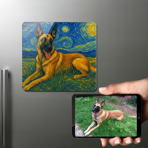 Personalized Starry Night Artwork — Belgian Malinois Fridge Magnet-Home Decor-Belgian Malinois,Dog Dad Gifts,Dog Memorial Gifts,Dog Mom Gifts,Home Decor,Personalize Artwork-1