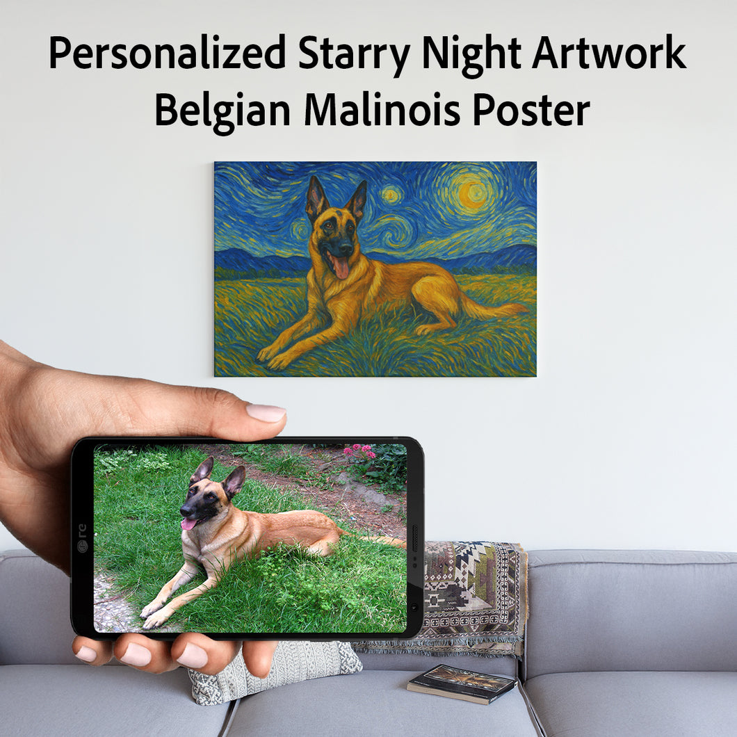 Personalized Starry Night Artwork Belgian Malinois Pre-framed Canvas Poster-Home Decor-Belgian Malinois,Dog Art,Dog Dad Gifts,Dog Memorial Gifts,Dog Mom Gifts,Home Decor,Personalize Artwork-Square - 8