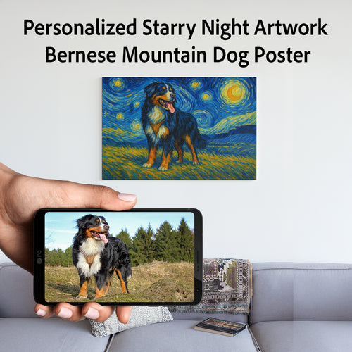 Personalized Starry Night Artwork Bernese Mountain Dog Pre-framed Canvas Poster-Home Decor-Bernese Mountain Dog,Dog Art,Dog Dad Gifts,Dog Memorial Gifts,Dog Mom Gifts,Home Decor,Personalize Artwork-1