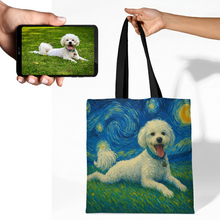 Load image into Gallery viewer, Personalized Starry Night Artwork Bichon Frise Canvas Tote Bags-Accessories-Accessories,Bags,Bichon Frise,Dog Mom Gifts,Personalize Artwork-1