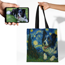 Load image into Gallery viewer, Personalized Starry Night Artwork Border Collie Canvas Tote Bags-Accessories-Accessories,Bags,Border Collie,Dog Mom Gifts,Personalize Artwork-1