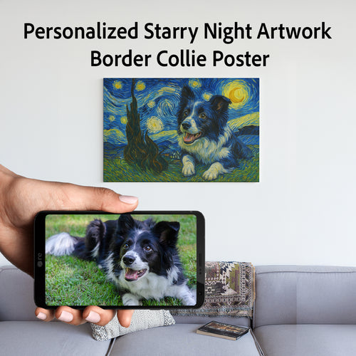 Personalized Starry Night Artwork Border Collie Pre-framed Canvas Poster-Home Decor-Border Collie,Dog Art,Dog Dad Gifts,Dog Memorial Gifts,Dog Mom Gifts,Home Decor,Personalize Artwork-1