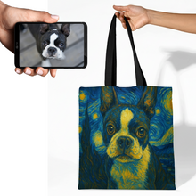 Load image into Gallery viewer, Personalized Starry Night Artwork Boston Terrier Canvas Tote Bags-Accessories-Accessories,Bags,Boston Terrier,Dog Mom Gifts,Personalize Artwork-1