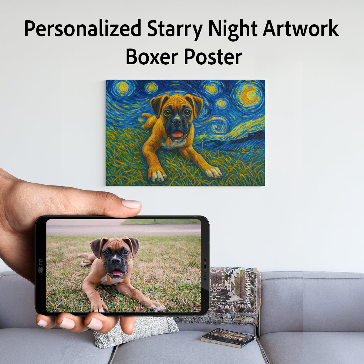 Personalized Starry Night Artwork Boxer Dog Pre Framed Canvas Poster