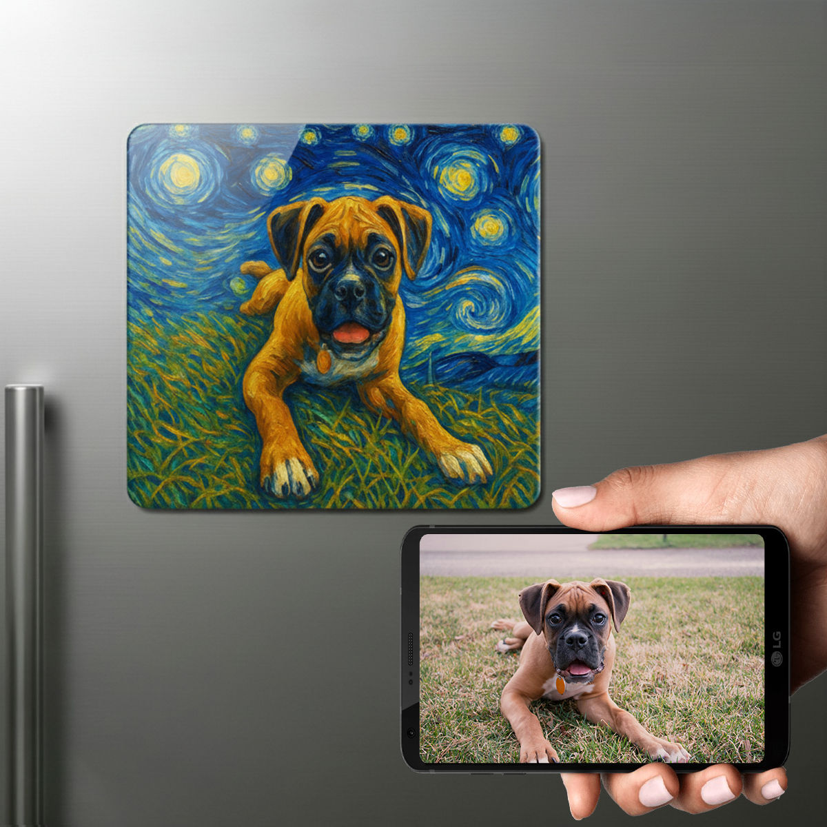 Personalized Starry Night Artwork Boxer Fridge Magnet