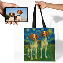 Load image into Gallery viewer, Personalized Starry Night Artwork Brittany Spaniels Canvas Tote Bags-Accessories-Accessories,Bags,Brittany Spaniel,Dog Mom Gifts,Personalize Artwork-1