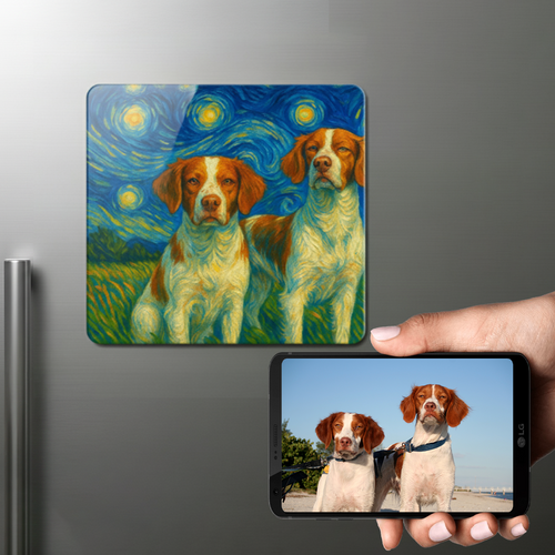 Personalized Starry Night Artwork — Brittany Spaniels Fridge Magnet-Home Decor-Brittany Spaniel,Dog Dad Gifts,Dog Memorial Gifts,Dog Mom Gifts,Home Decor,Personalize Artwork-1