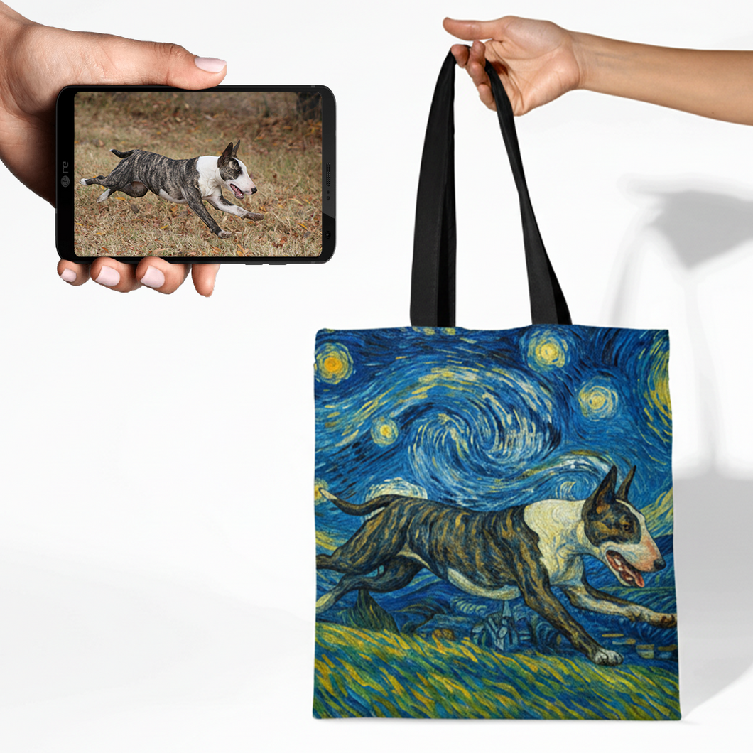 Personalized Starry Night Artwork Bull Terrier Canvas Tote Bags-Accessories-Accessories,Bags,Bull Terrier,Dog Mom Gifts,Personalize Artwork-1