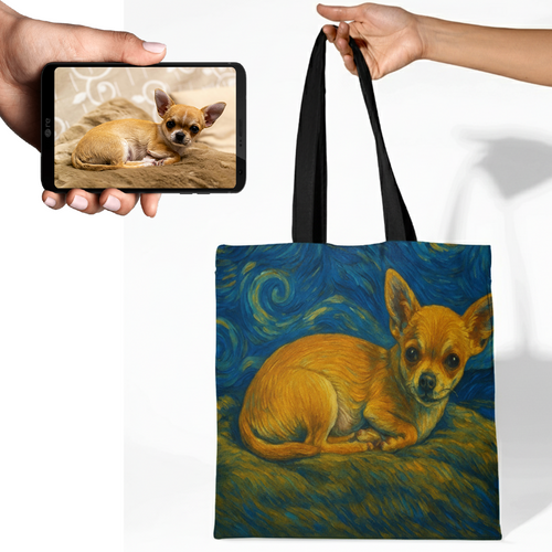 Personalized Starry Night Artwork Chihuahua Canvas Tote Bags-Accessories-Accessories,Bags,Chihuahua,Dog Mom Gifts,Personalize Artwork-1