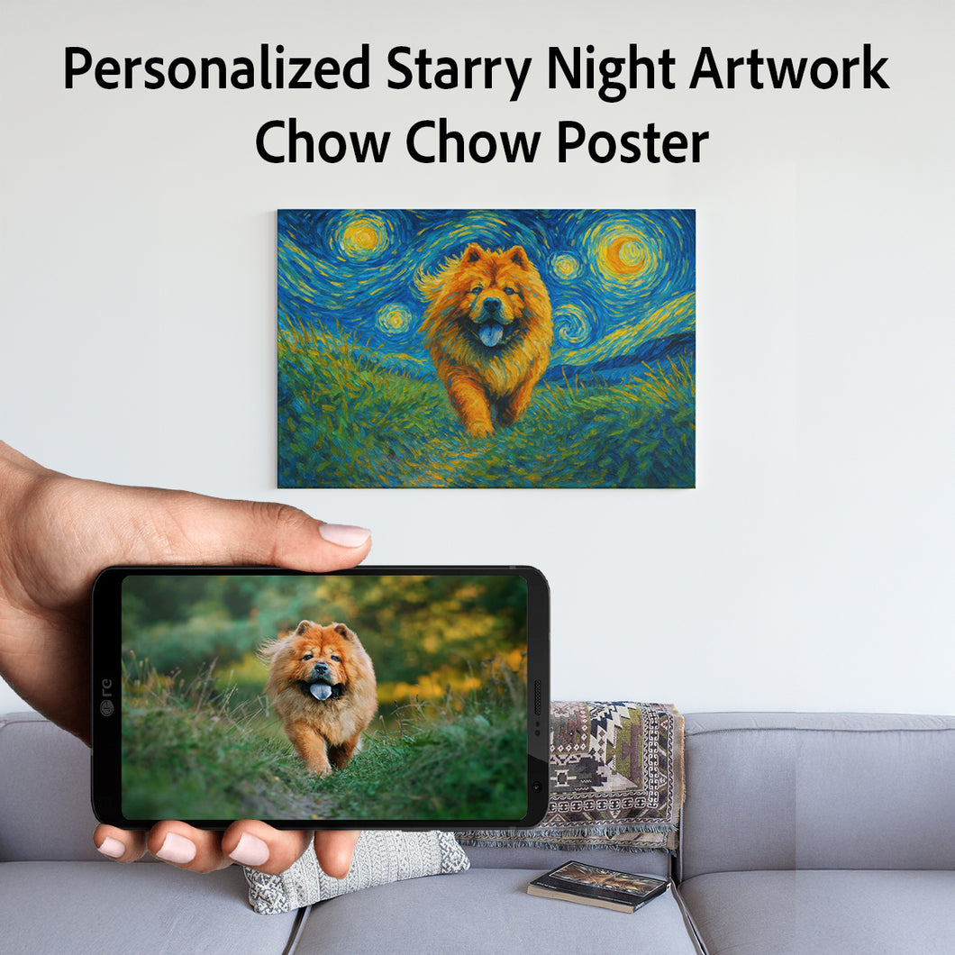 Personalized Starry Night Artwork Chow Chow Pre-framed Canvas Poster-Home Decor-Chow Chow,Dog Art,Dog Dad Gifts,Dog Memorial Gifts,Dog Mom Gifts,Home Decor,Personalize Artwork-Square - 8