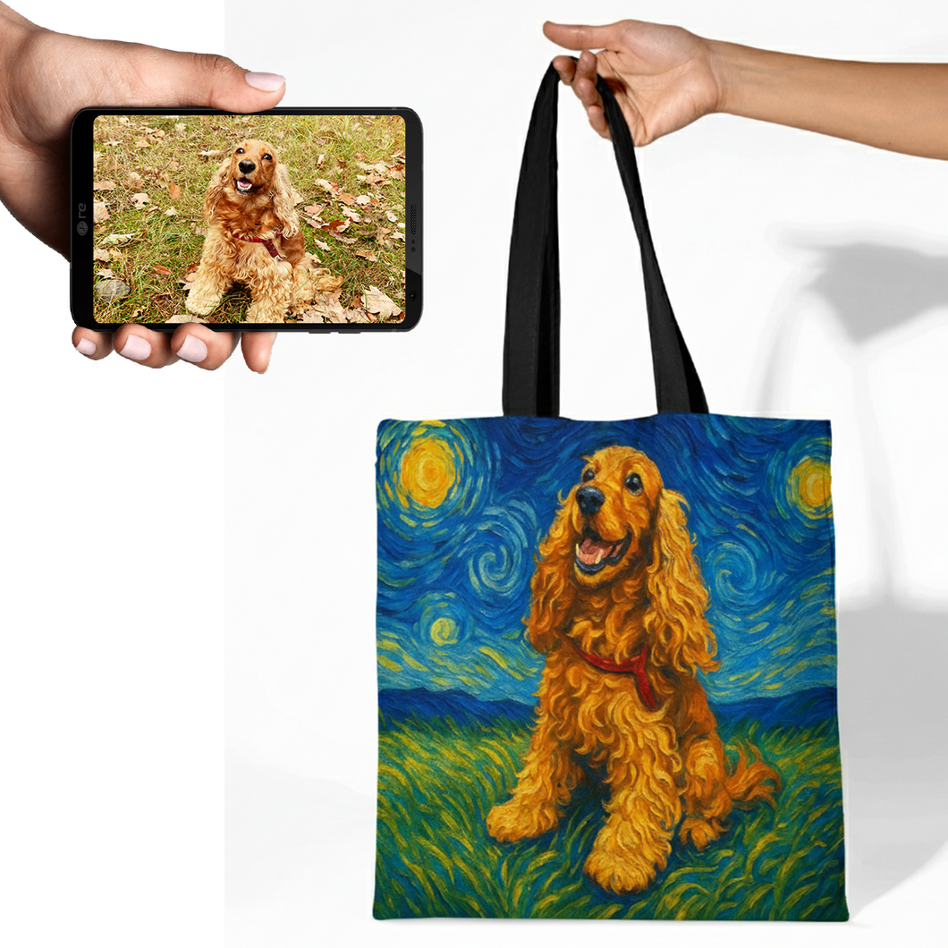 Personalized Starry Night Artwork Cocker Spaniel Canvas Tote Bags-Accessories-Accessories,Bags,Cocker Spaniel,Dog Mom Gifts,Personalize Artwork-1