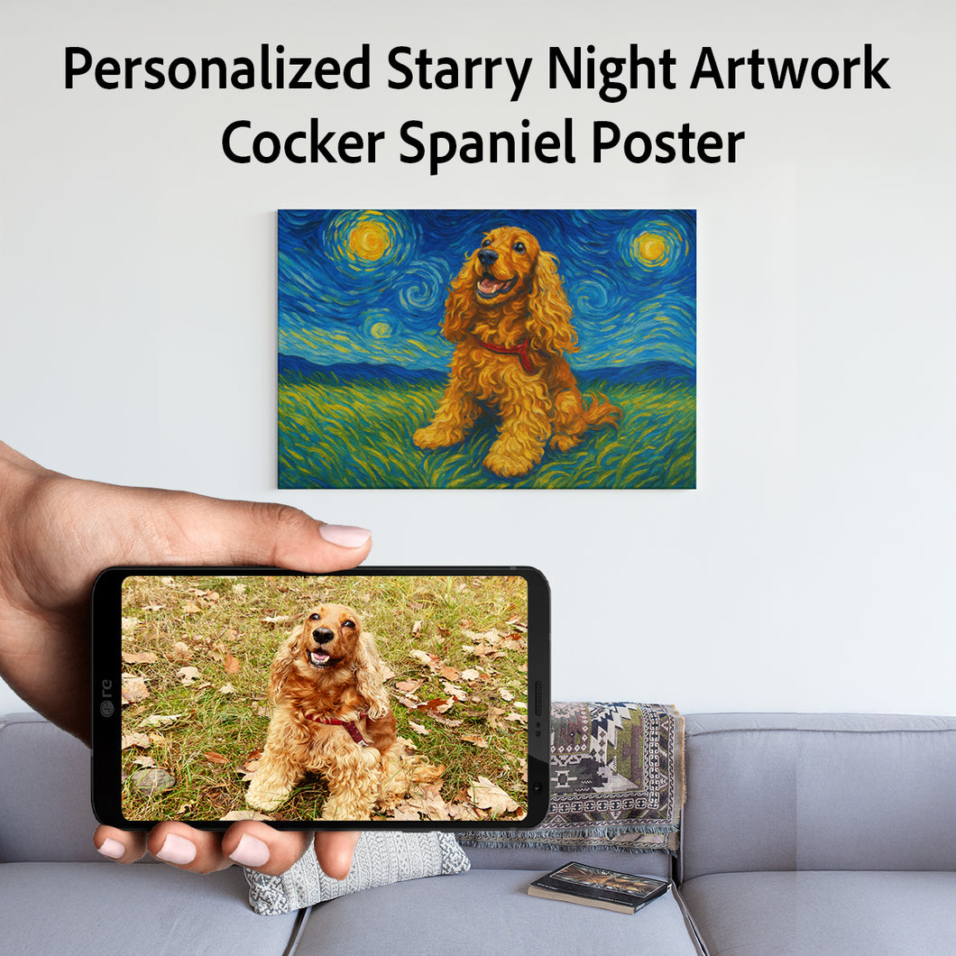 Personalized Starry Night Artwork Cocker Spaniel Pre-framed Canvas Poster-Home Decor-Cocker Spaniel,Dog Art,Dog Dad Gifts,Dog Memorial Gifts,Dog Mom Gifts,Home Decor,Personalize Artwork-Square - 8
