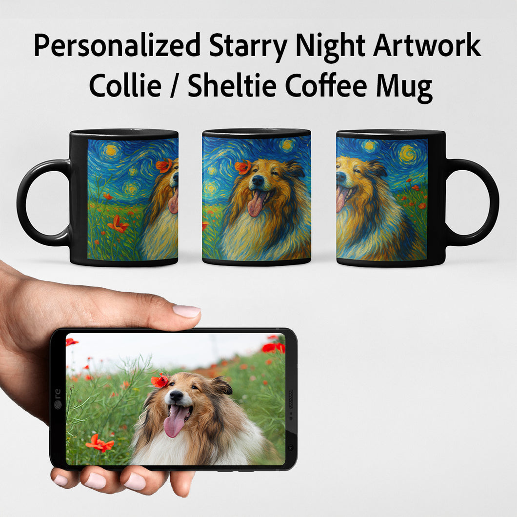 Personalized Starry Night Artwork Collie / Sheltie Coffee Mug-Mug-Dog Dad Gifts,Dog Memorial Gifts,Dog Mom Gifts,Mugs,Personalize Artwork,Rough Collie,Shetland Sheepdog-1