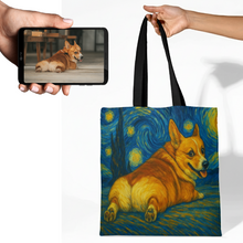 Load image into Gallery viewer, Personalized Starry Night Artwork Corgi Canvas Tote Bags-Accessories-Accessories,Bags,Dog Mom Gifts,Personalize Artwork-1
