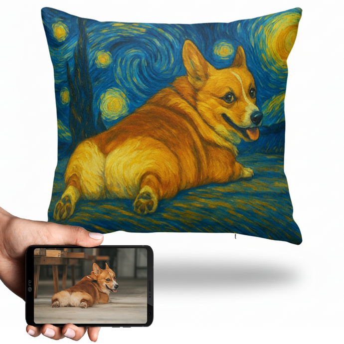 Personalized Starry Night Artwork Custom Corgi Pillowcase-Home Decor-Corgi,Dog Dad Gifts,Dog Memorial Gifts,Dog Mom Gifts,Home Decor,Personalize Artwork,Pillows-1