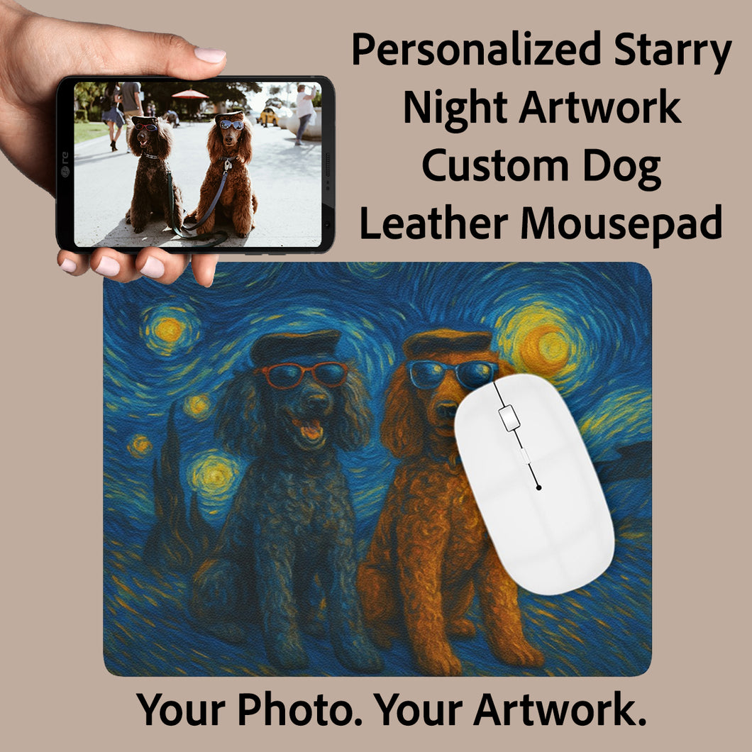 Personalized Starry Night Artwork Custom Dog Leather Mousepad-Personalized Dog Gifts-Dog Dad Gifts,Dog Mom Gifts,Home Decor,Mouse Pad,Personalize Artwork-1