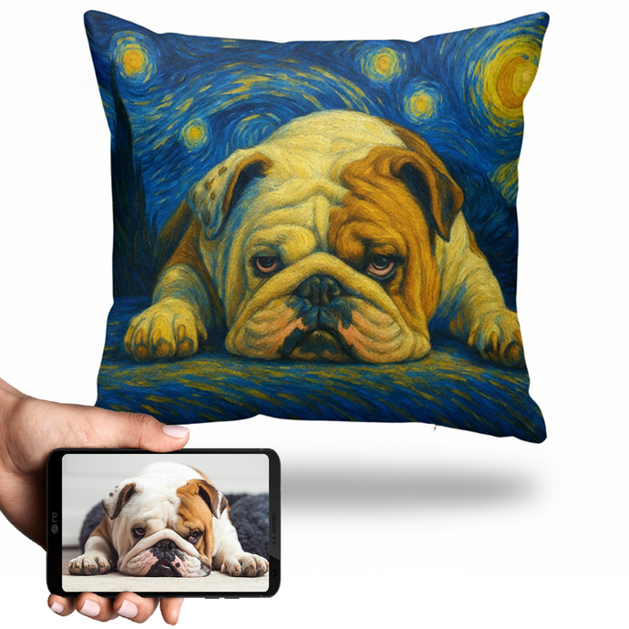 Personalized Starry Night Artwork Custom English Bulldog Pillowcase-Home Decor-Dog Dad Gifts,Dog Memorial Gifts,Dog Mom Gifts,English Bulldog,Home Decor,Personalize Artwork,Pillows-1