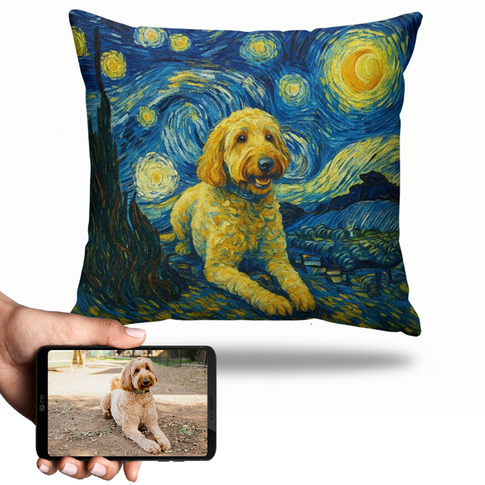 Personalized Starry Night Artwork Custom Goldendoodle Pillowcase-Home Decor-Dog Dad Gifts,Dog Memorial Gifts,Dog Mom Gifts,Goldendoodle,Home Decor,Personalize Artwork,Pillows-1