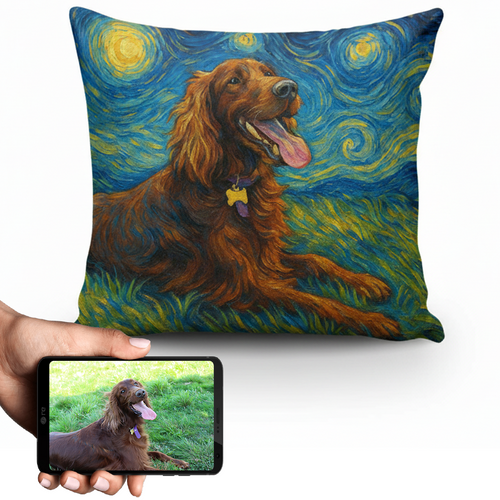 Personalized Starry Night Artwork Custom Irish Setter Pillowcase-Home Decor-Dog Dad Gifts,Dog Memorial Gifts,Dog Mom Gifts,Home Decor,Irish Setter,Personalize Artwork,Pillows-1