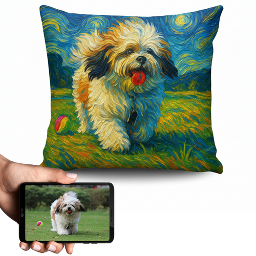 Personalized Starry Night Artwork Custom Lhasa Apso Pillowcase-Home Decor-Dog Dad Gifts,Dog Memorial Gifts,Dog Mom Gifts,Home Decor,Lhasa Apso,Personalize Artwork,Pillows-1