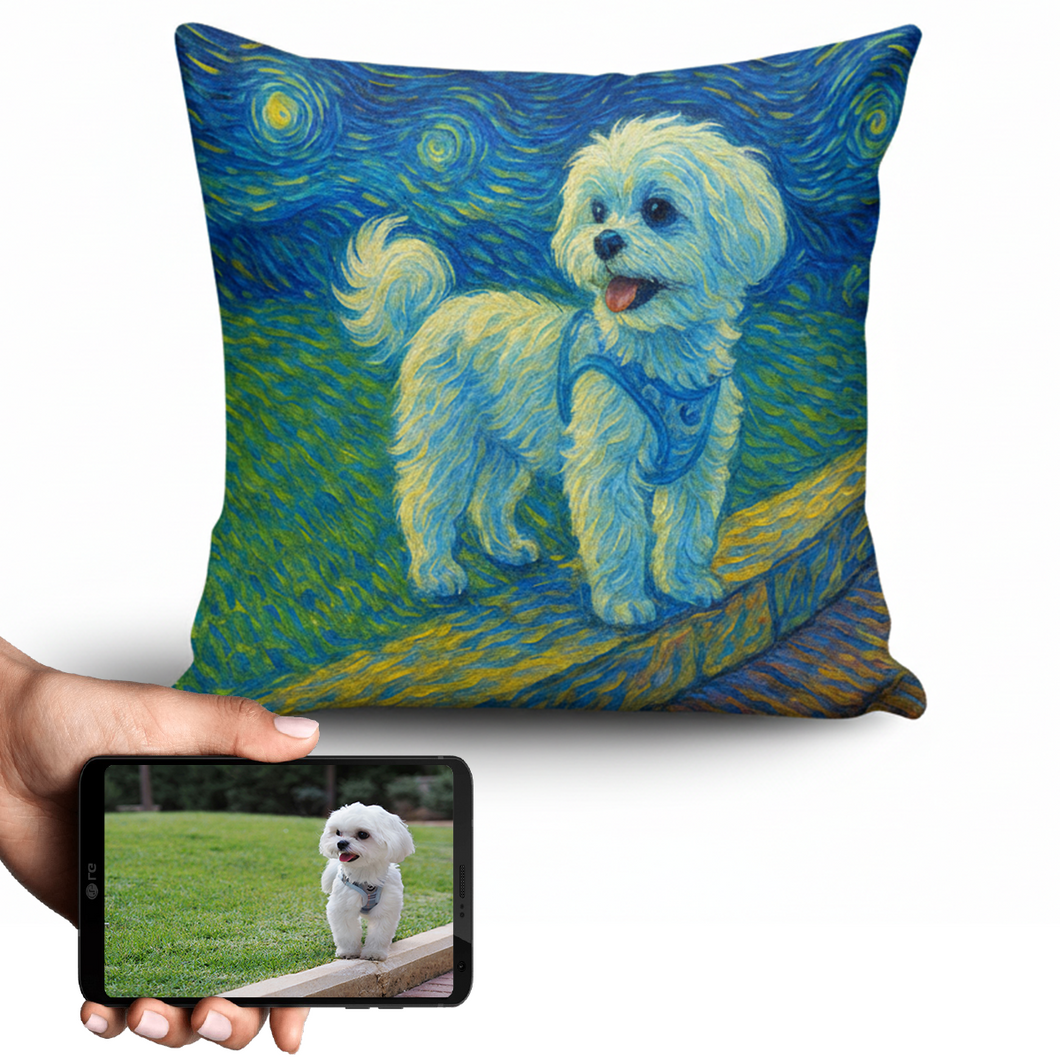 Personalized Starry Night Artwork Custom Maltese Pillowcase-Home Decor-Dog Dad Gifts,Dog Memorial Gifts,Dog Mom Gifts,Home Decor,Maltese,Personalize Artwork,Pillows-1