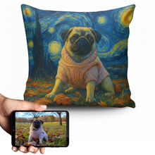 Load image into Gallery viewer, Personalized Starry Night Artwork Custom Pug Pillowcase-Home Decor-Dog Dad Gifts,Dog Memorial Gifts,Dog Mom Gifts,Home Decor,Personalize Artwork,Pillows,Pug-1